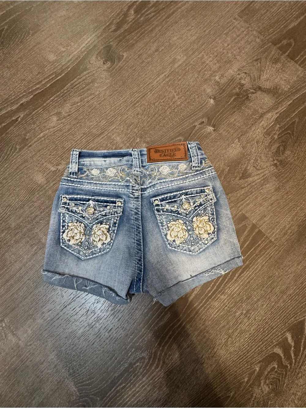 Light Blue Distressed Denim Cutoff Shorts